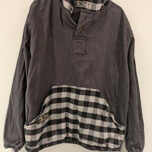 Vermont Flannel Hooded Flannel Pullover Grey Buffalo Check Size Medium